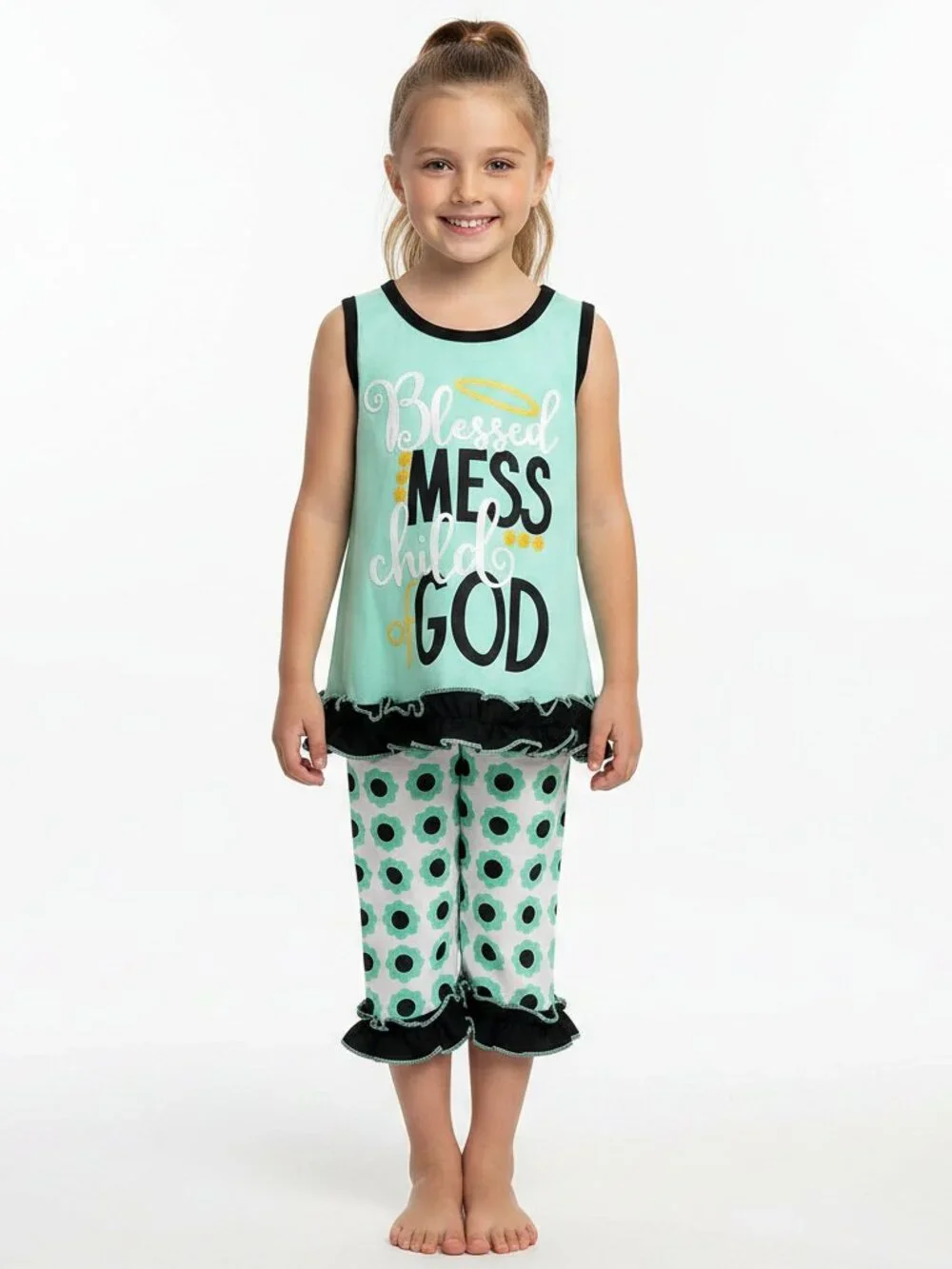 Blessed Mess Child of God Mint Color Two Piece Cotton Outift
